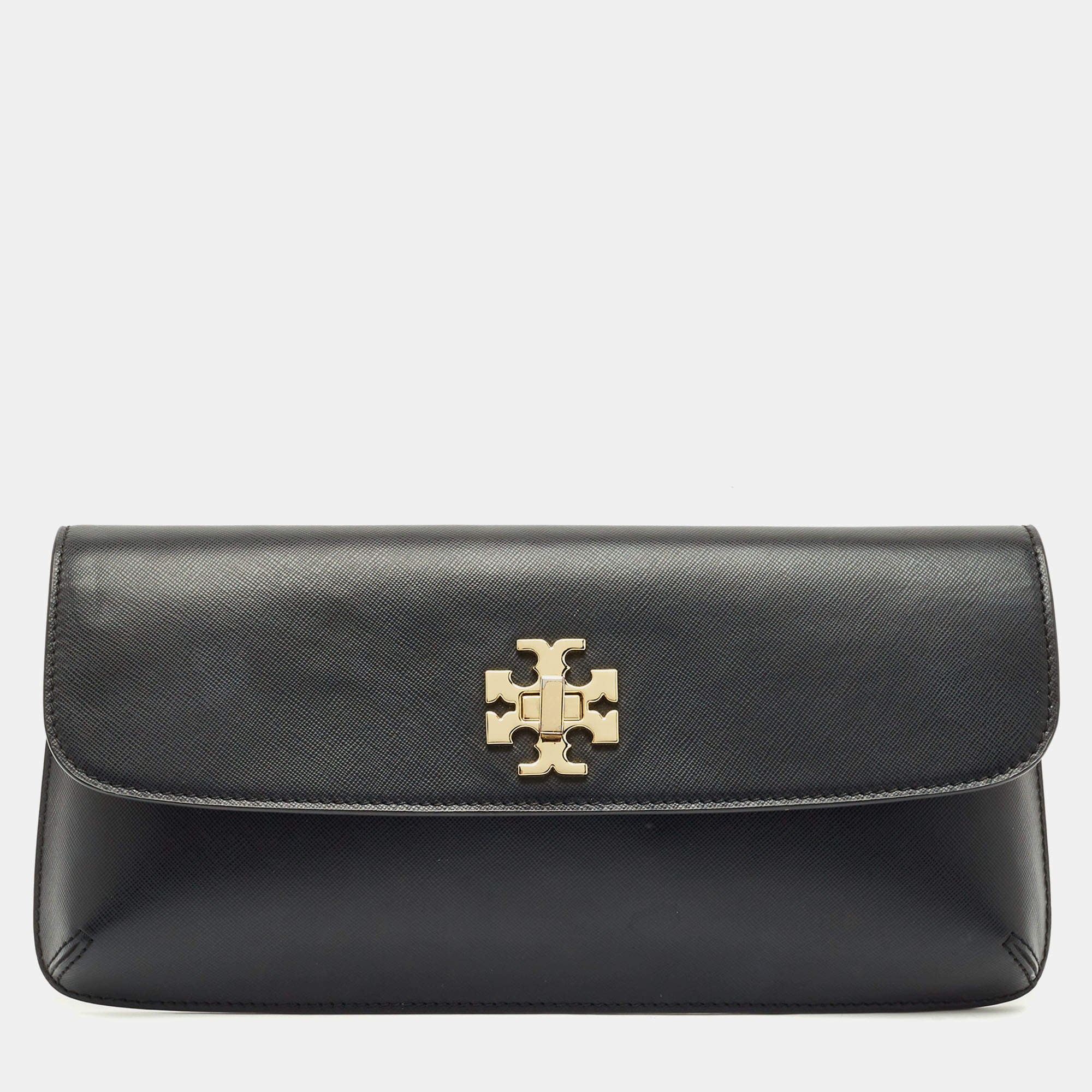 Pre Owned Tory Burch Black Leather Slim Diana Flap Clutch