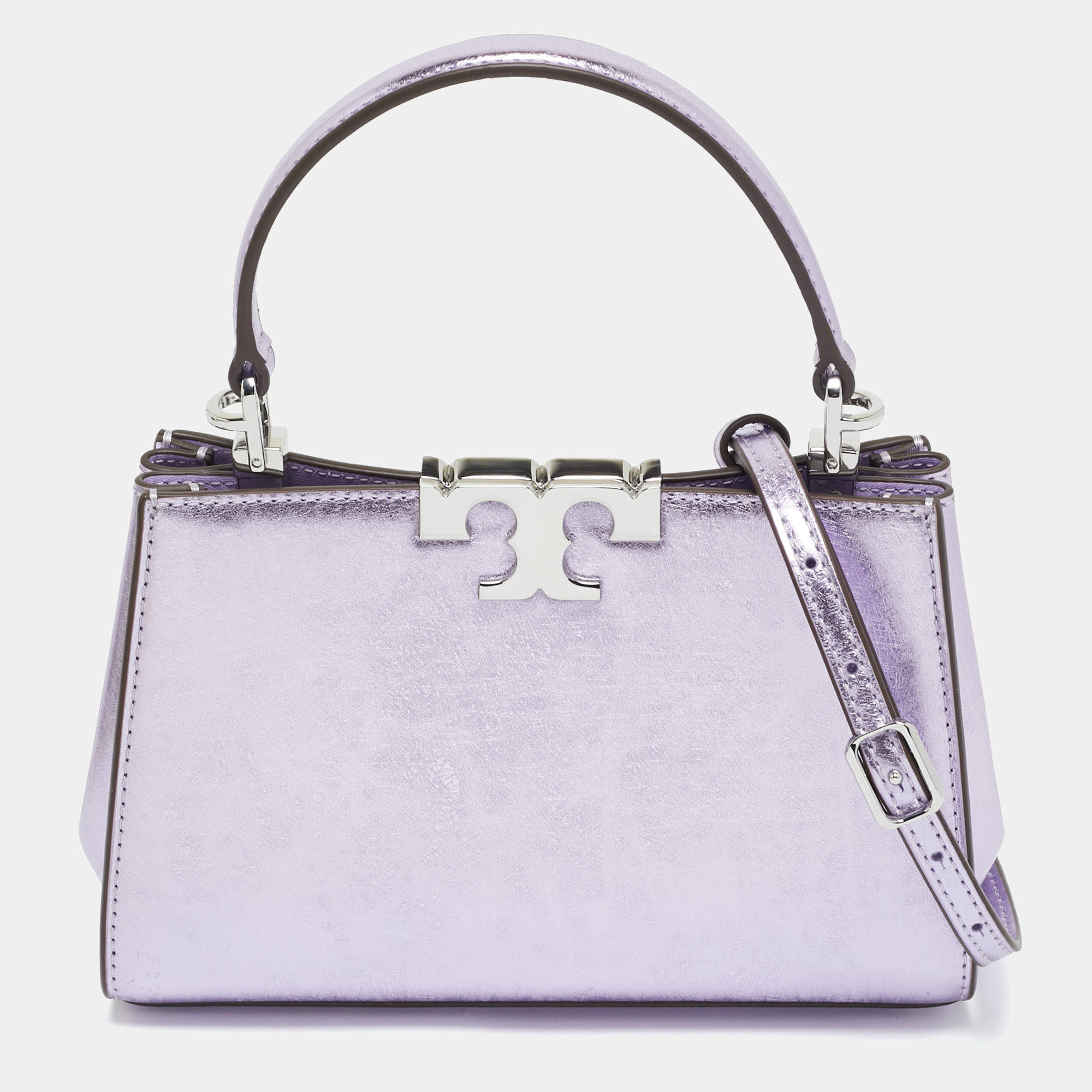 Pre Owned Tory Burch Metallic Purple Leather Mini Eleanor Top Handle Bag