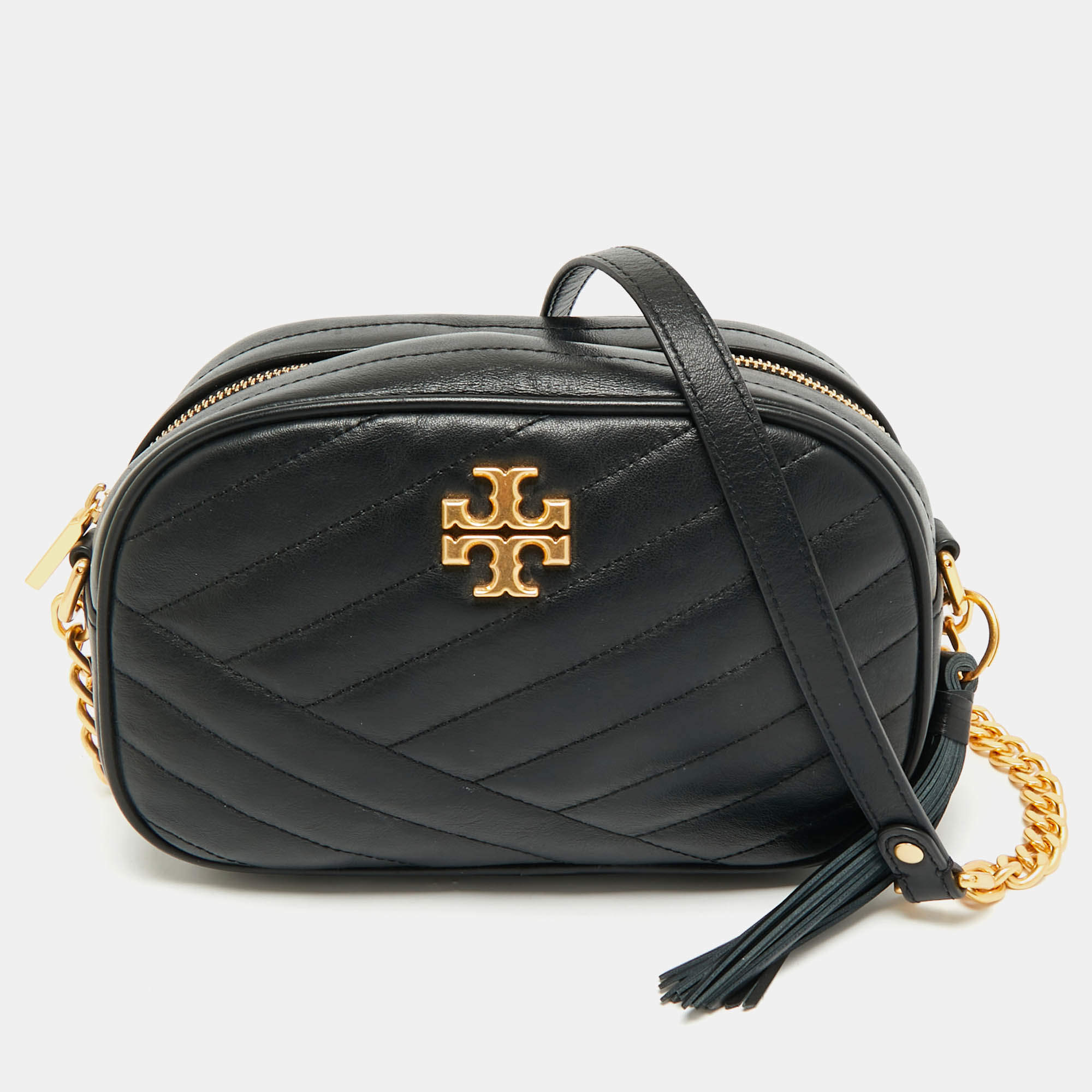Pre Owned Tory Burch Black Quilted Leather Kira Camera Shoulder Bag