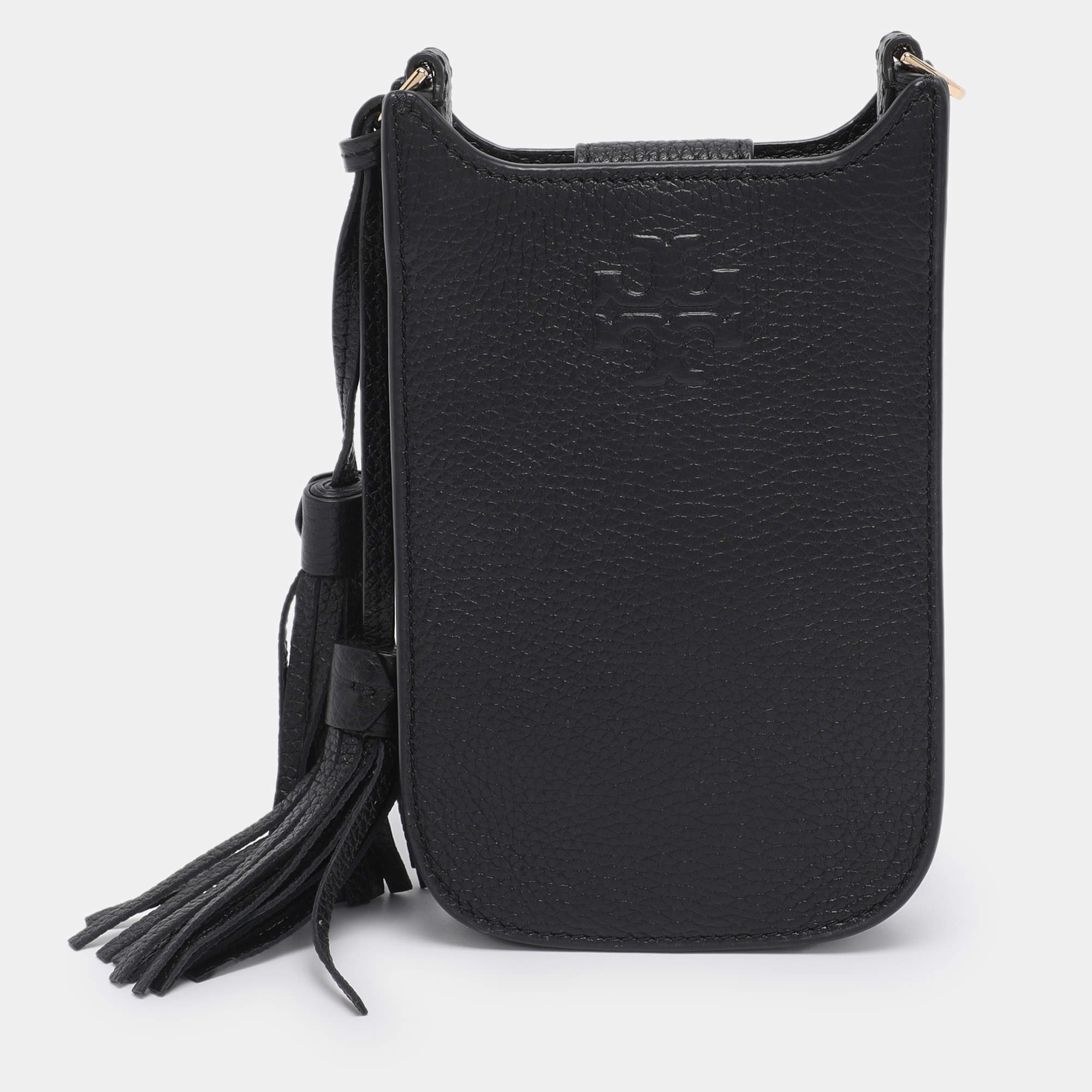Pre Owned Tory Burch Black Leather Thea Cellphone Crossbody Bag