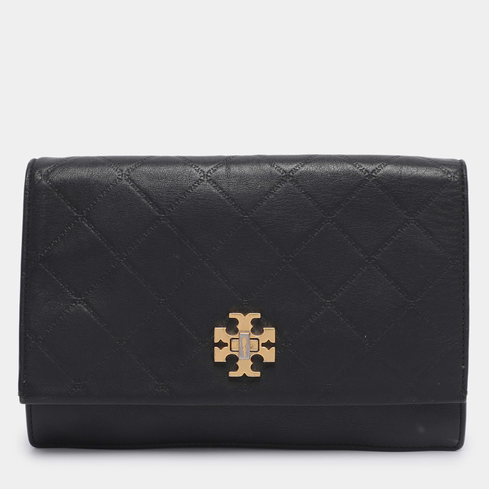 Pre Owned Tory Burch Black Leather Georgia Turn-Lock Crossbody Bag