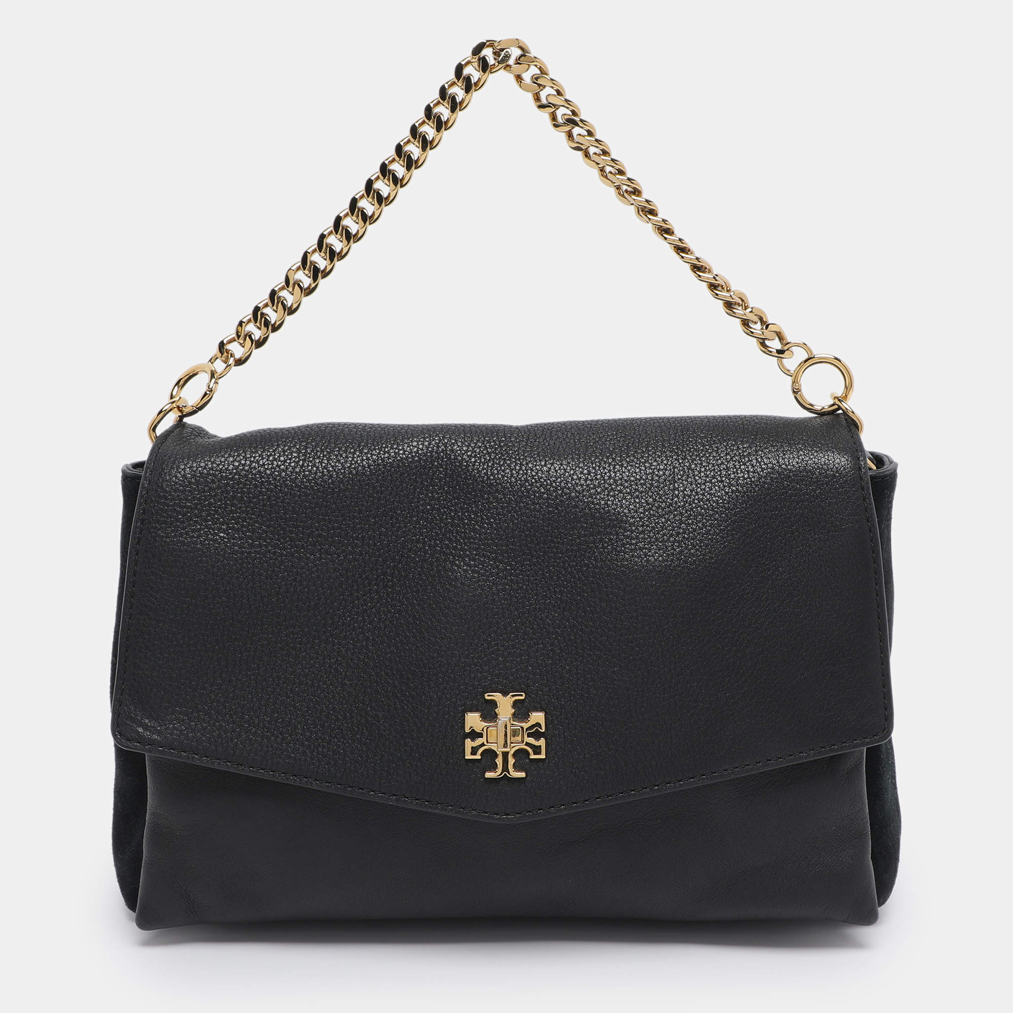 Pre Owned Tory Burch Black Leather and Suede Kira Shoulder Bag 