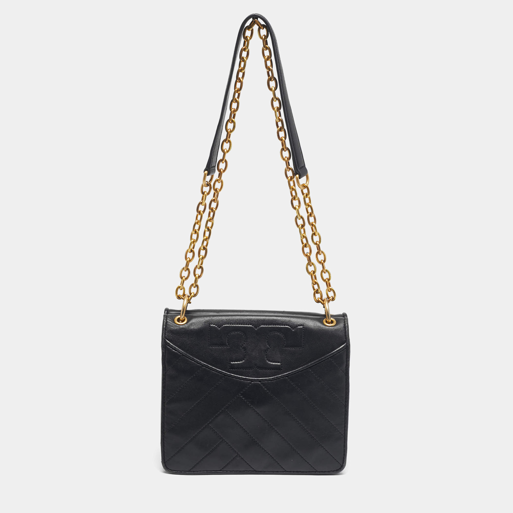 Pre Owned Tory Burch Black Quilted Leather Alexa Shoulder Bag