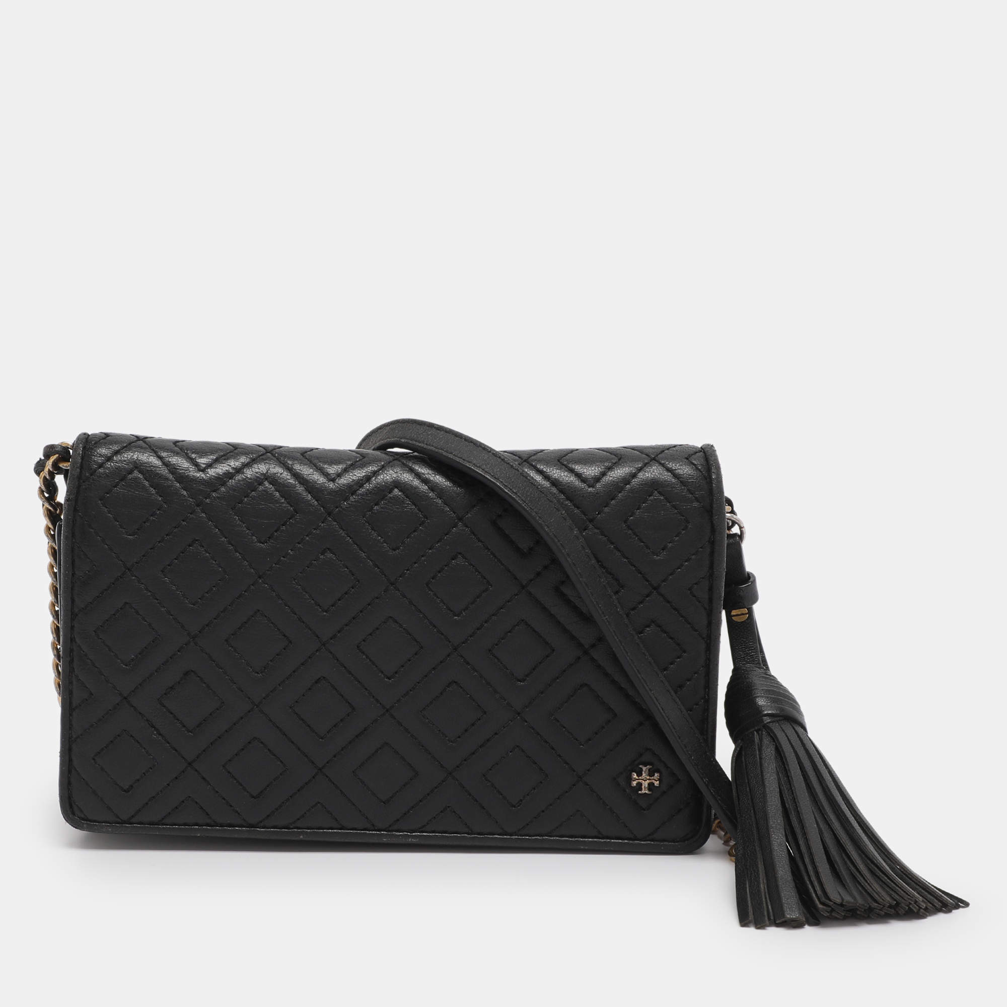 Pre Owned Tory Burch Black Leather Chain Clutch