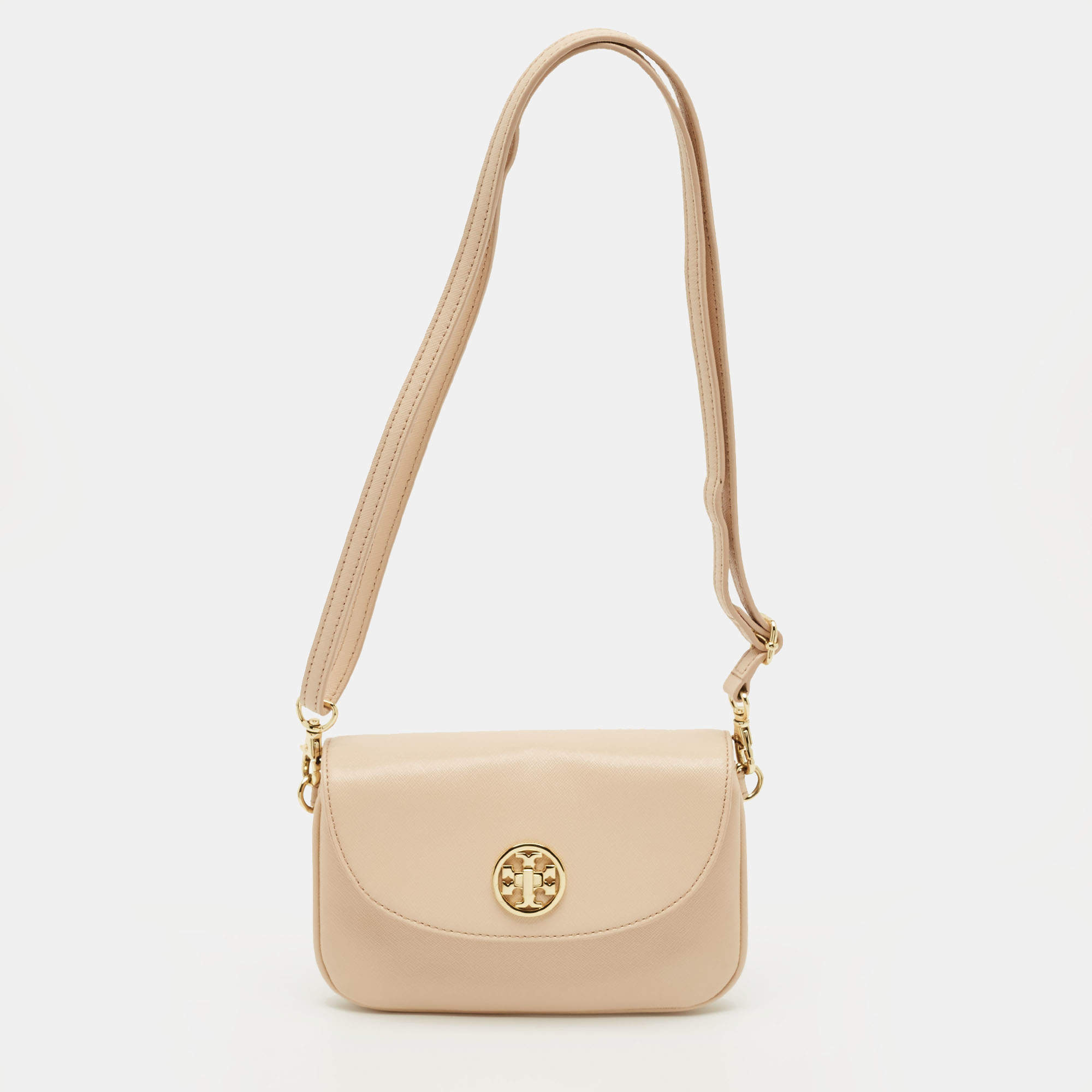 مملوكة مسبقًا حقيبة كروس توري برش روبنسون جلد براءة اختراع وردي فاتح صغيرة