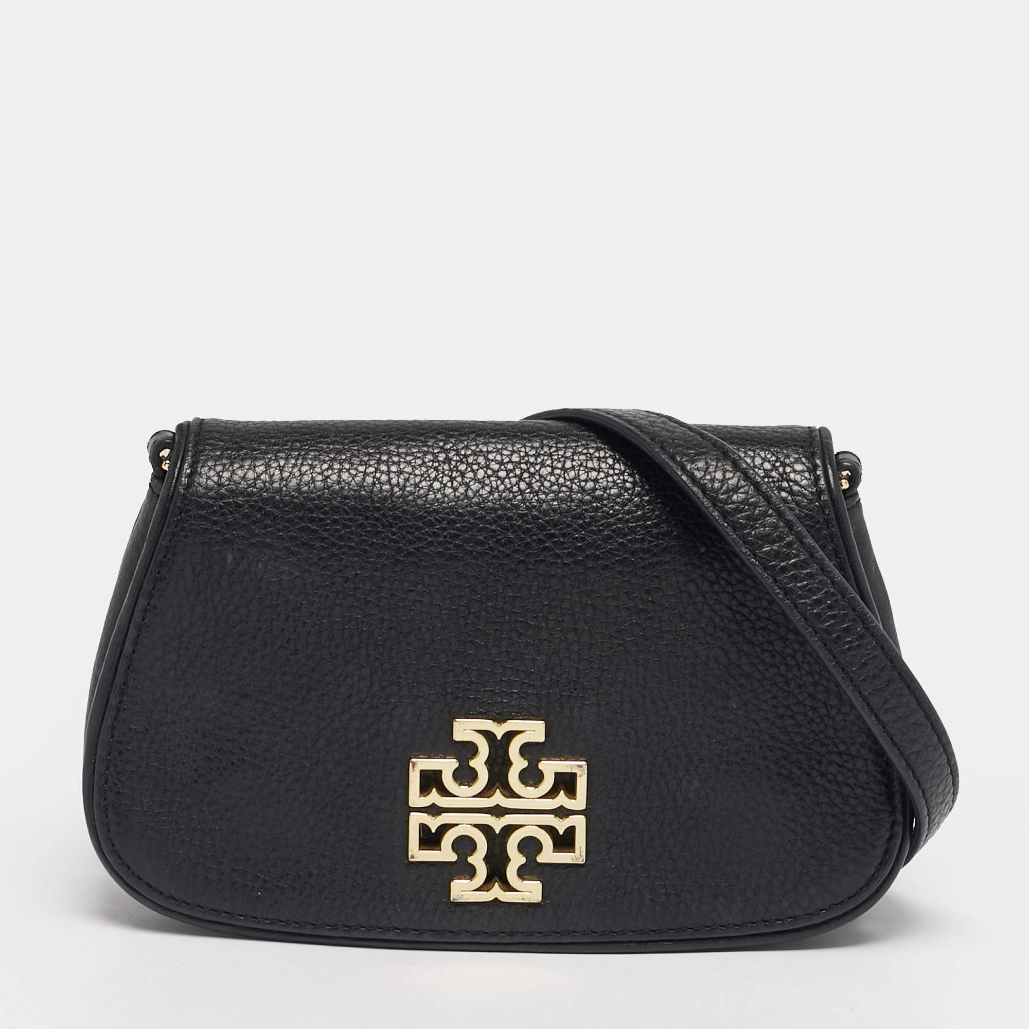 Pre Owned Tory Burch Britten Mini Black Leather Crossbody Bag