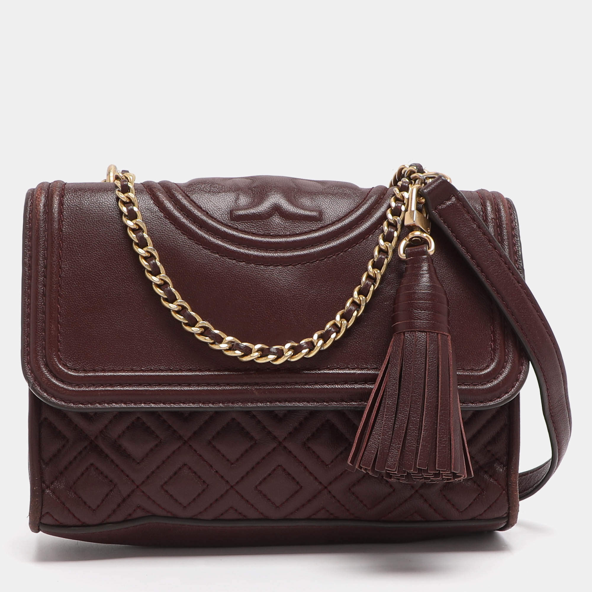 مملوكة مسبقًا Tory Burch Fleming Small Burgundy Leather Shoulder Bag