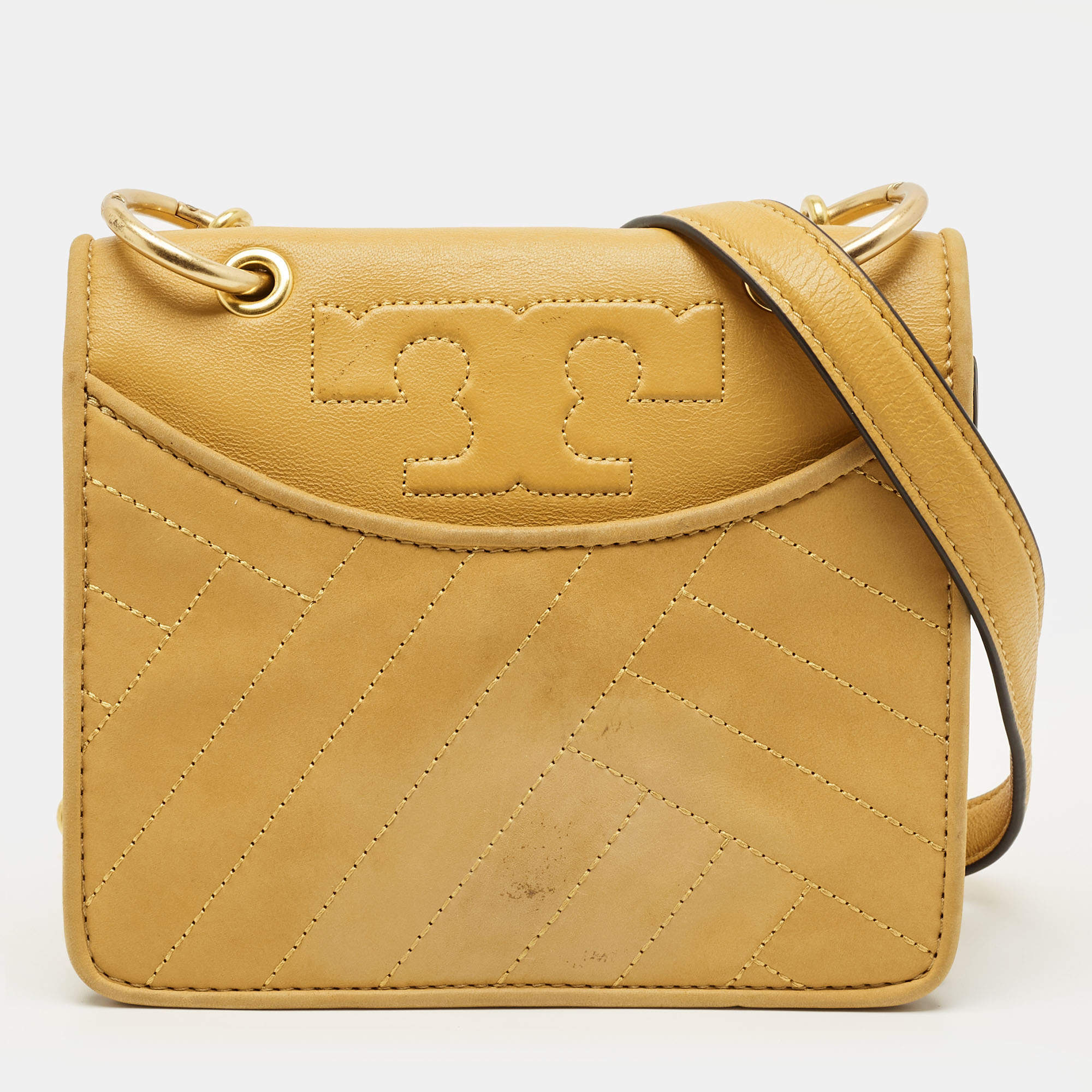 Pre Owned Tory Burch Alexa Mini Mustard Leather Shoulder Bag
