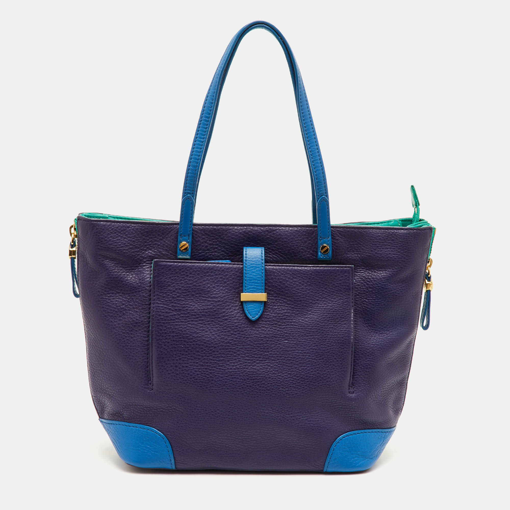 Pre Owned Tory Burch Multicolor Leather Colorblock Shopper Tote