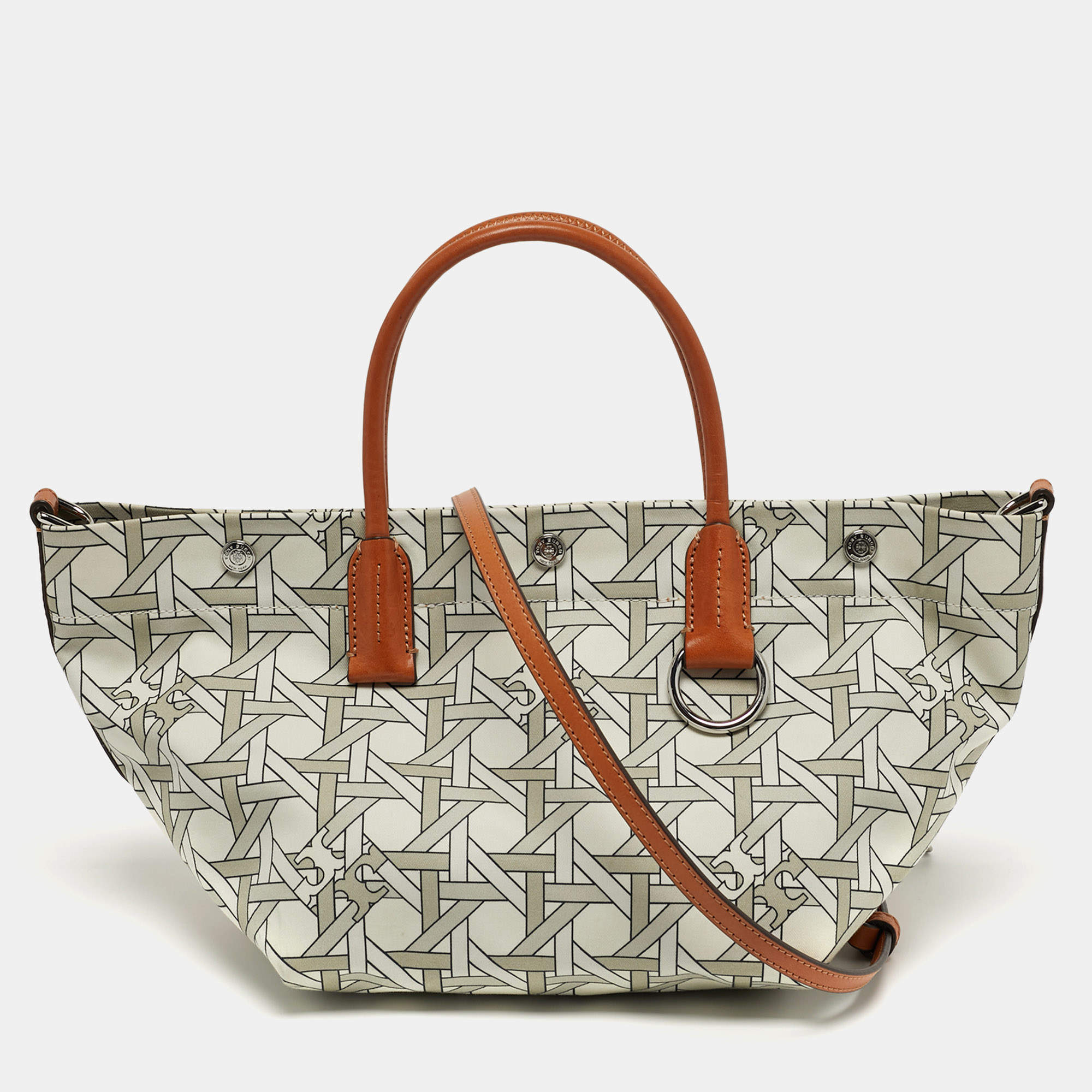 مملوكة مسبقًا Tory Burch Basketweave Small Beige Canvas Tote
