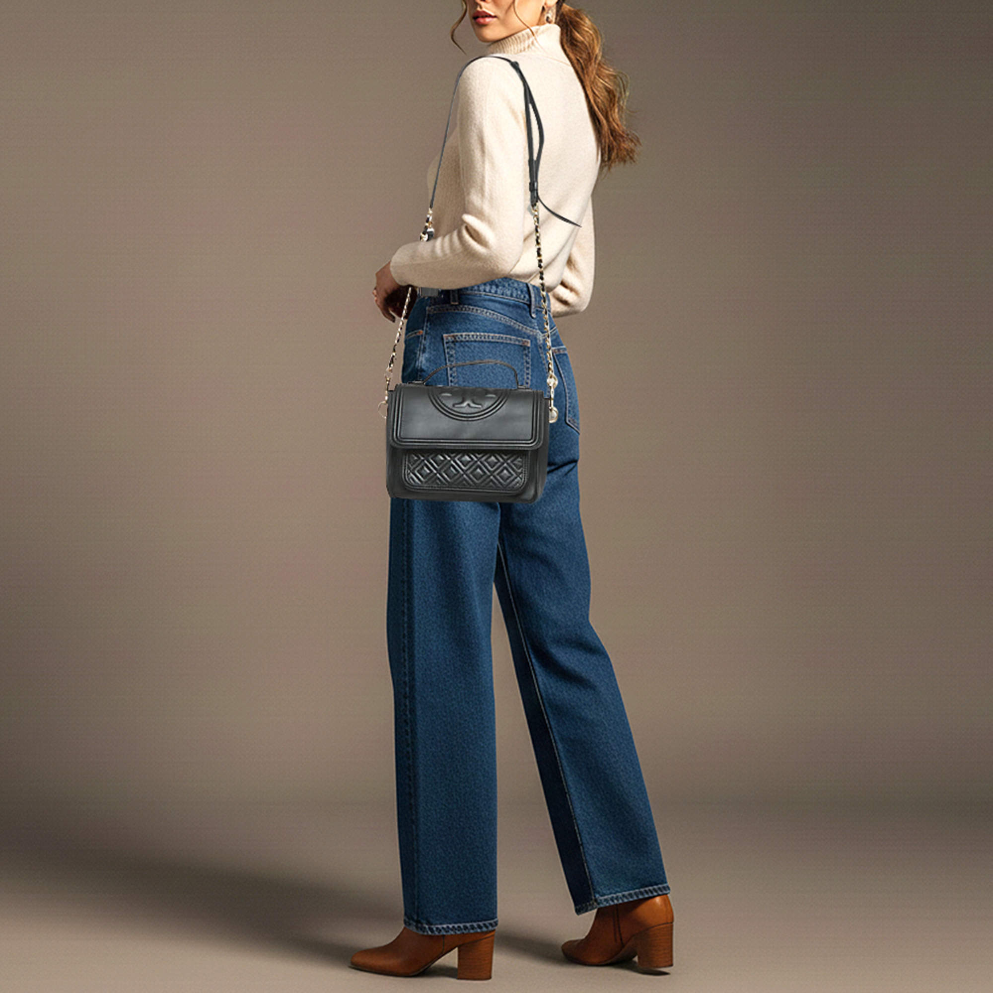 Tory Burch Green Croc Embossed Leather Lee Radziwill Top Handle