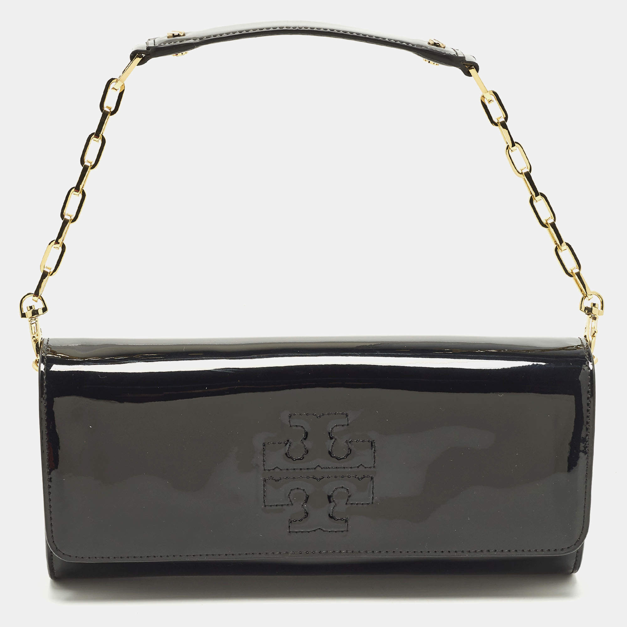 Pre Owned Tory Burch Bombe Black Patent Leather Clutch