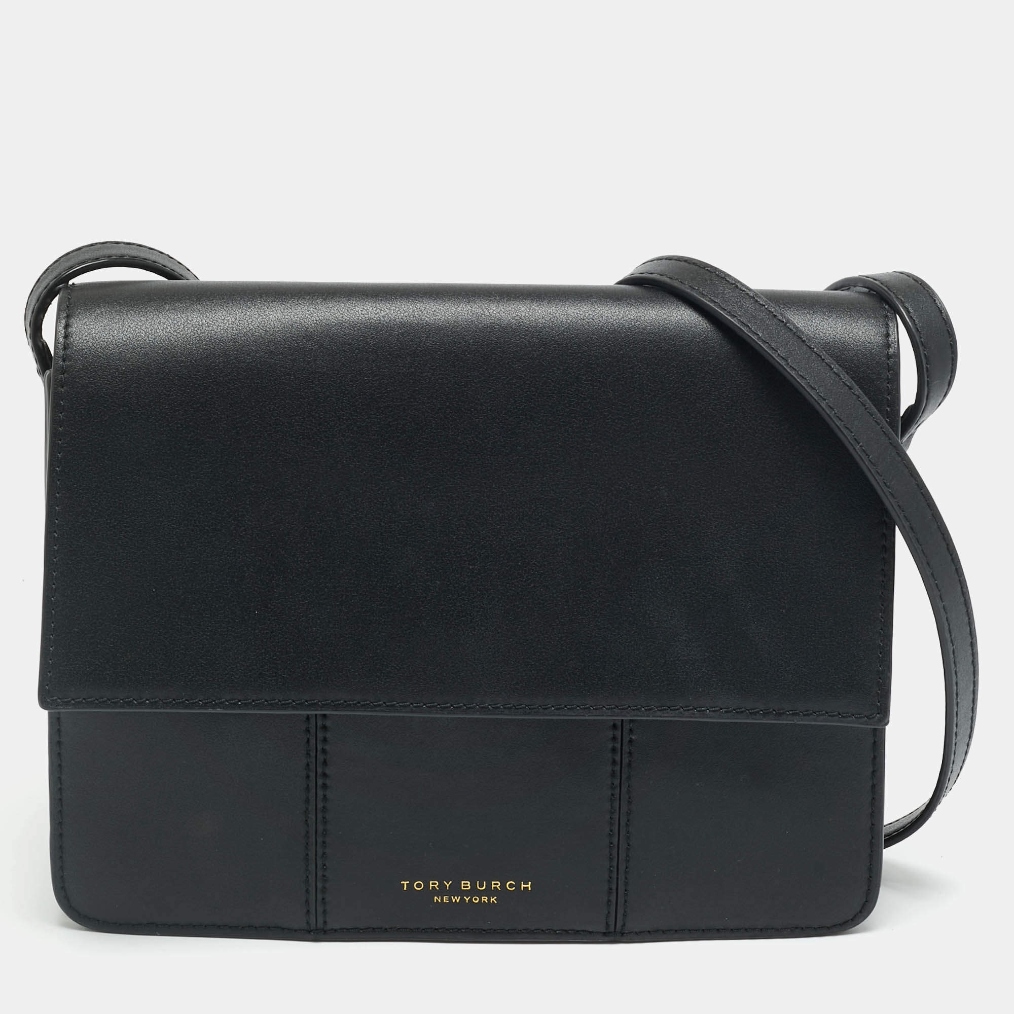 Pre Owned Tory Burch Block T Black Leather Shoulder Bag