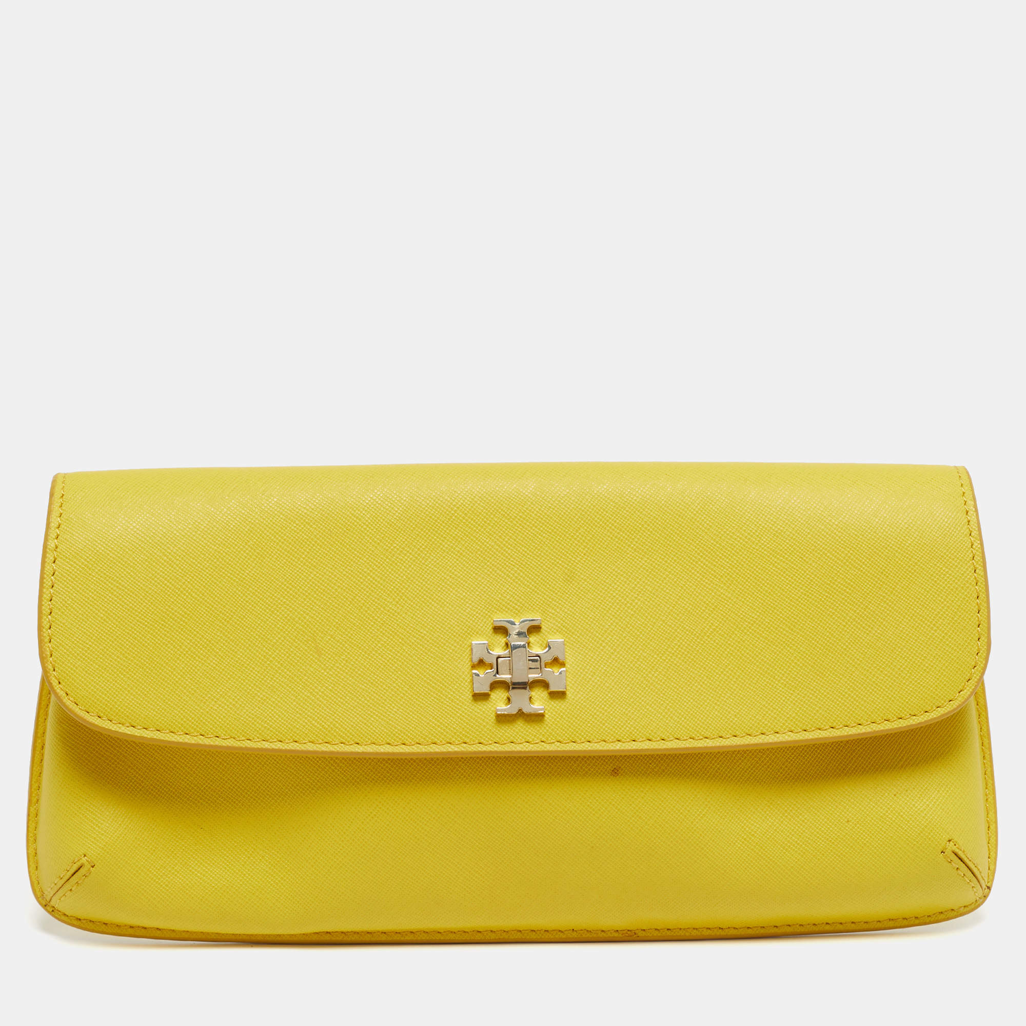 مملوكة مسبقًا Tory Burch  Diana Yellow Saffiano Leather Flap Clutch