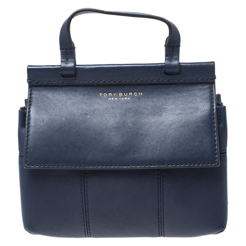 Pre Owned Tory Burch Blue Leather Crossbody Bag
