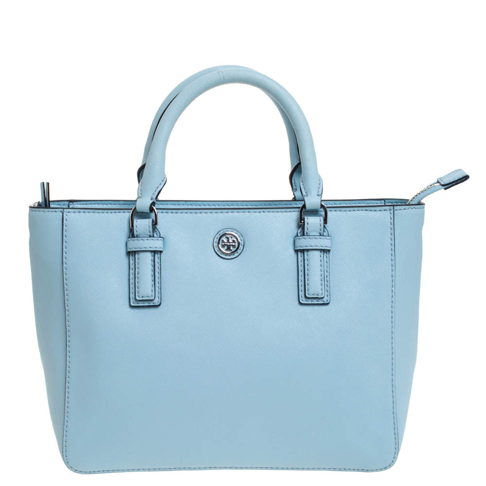 Pre Owned Tory Burch Light Blue Leather Robinson East West Satchel