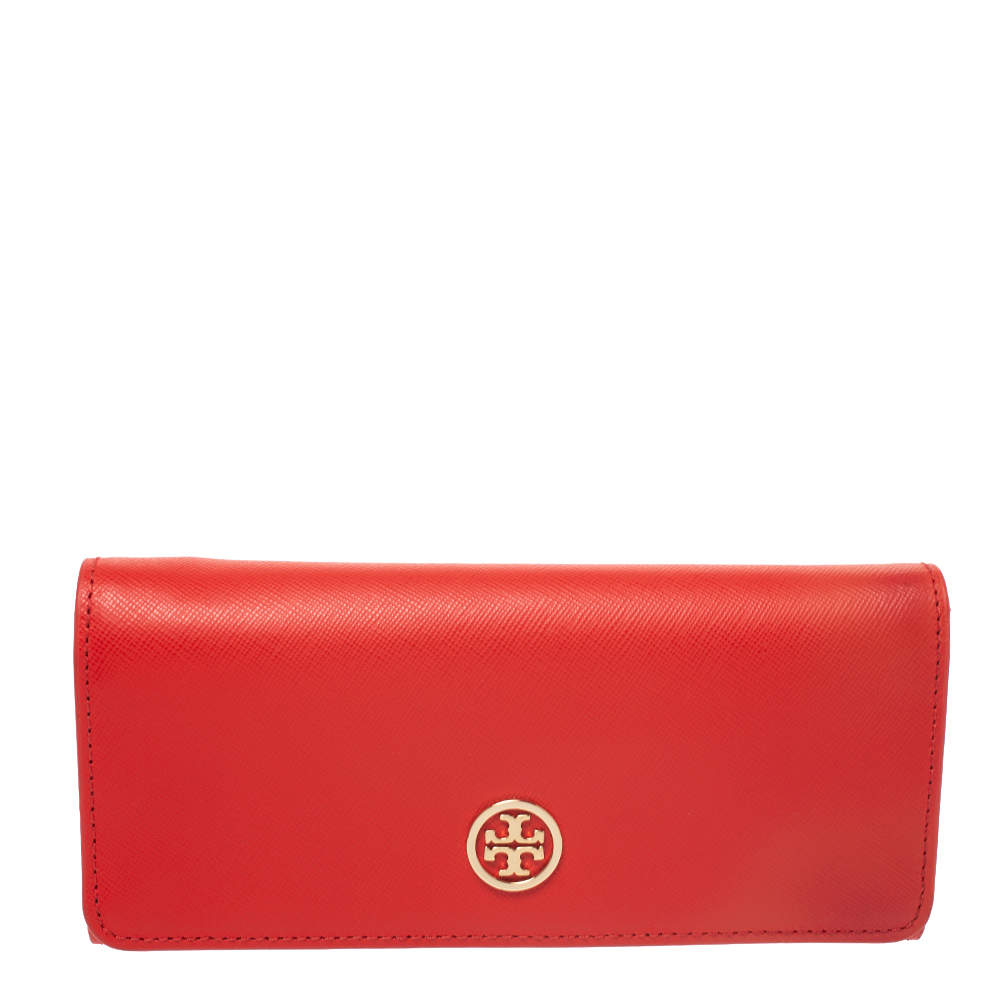 Pre Owned Tory Burch Orange Leather Robinson Envelope Flap Wallet