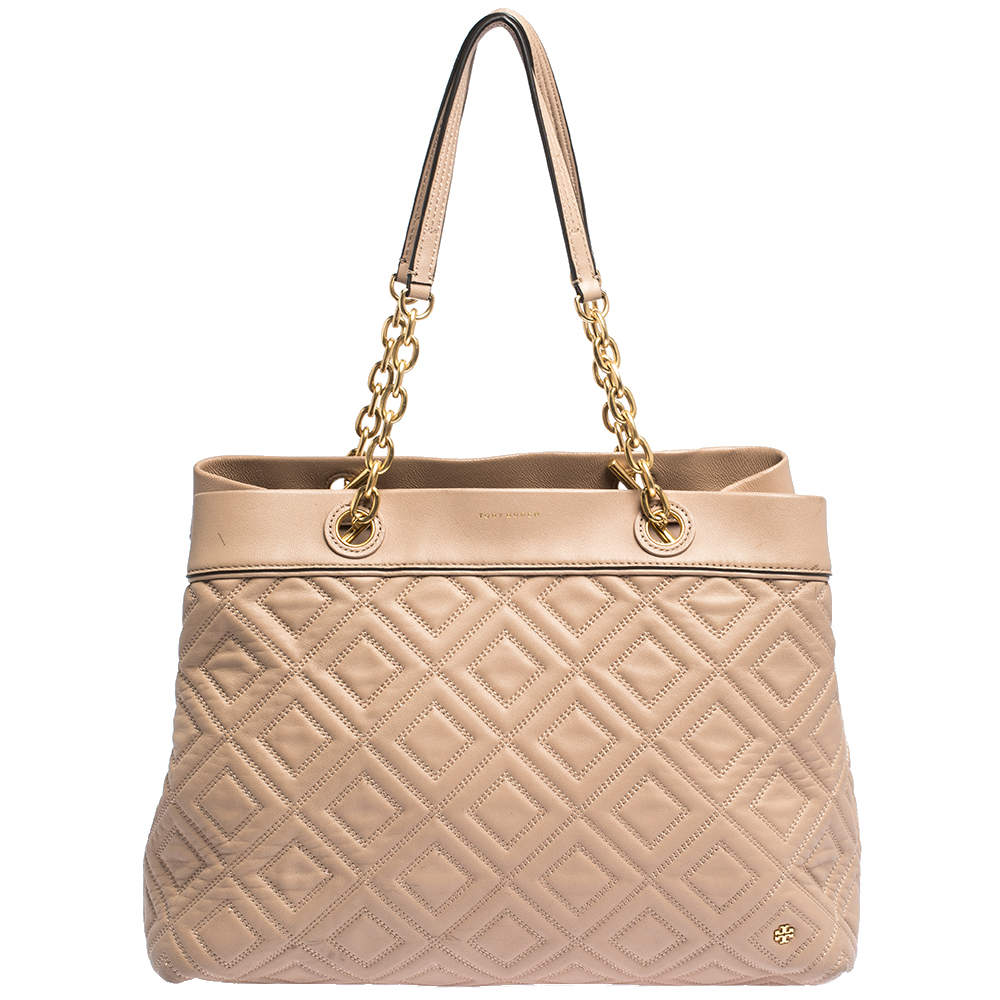 مملوكة مسبقًا Tory Burch Beige Quilted Leather Fleming Tote