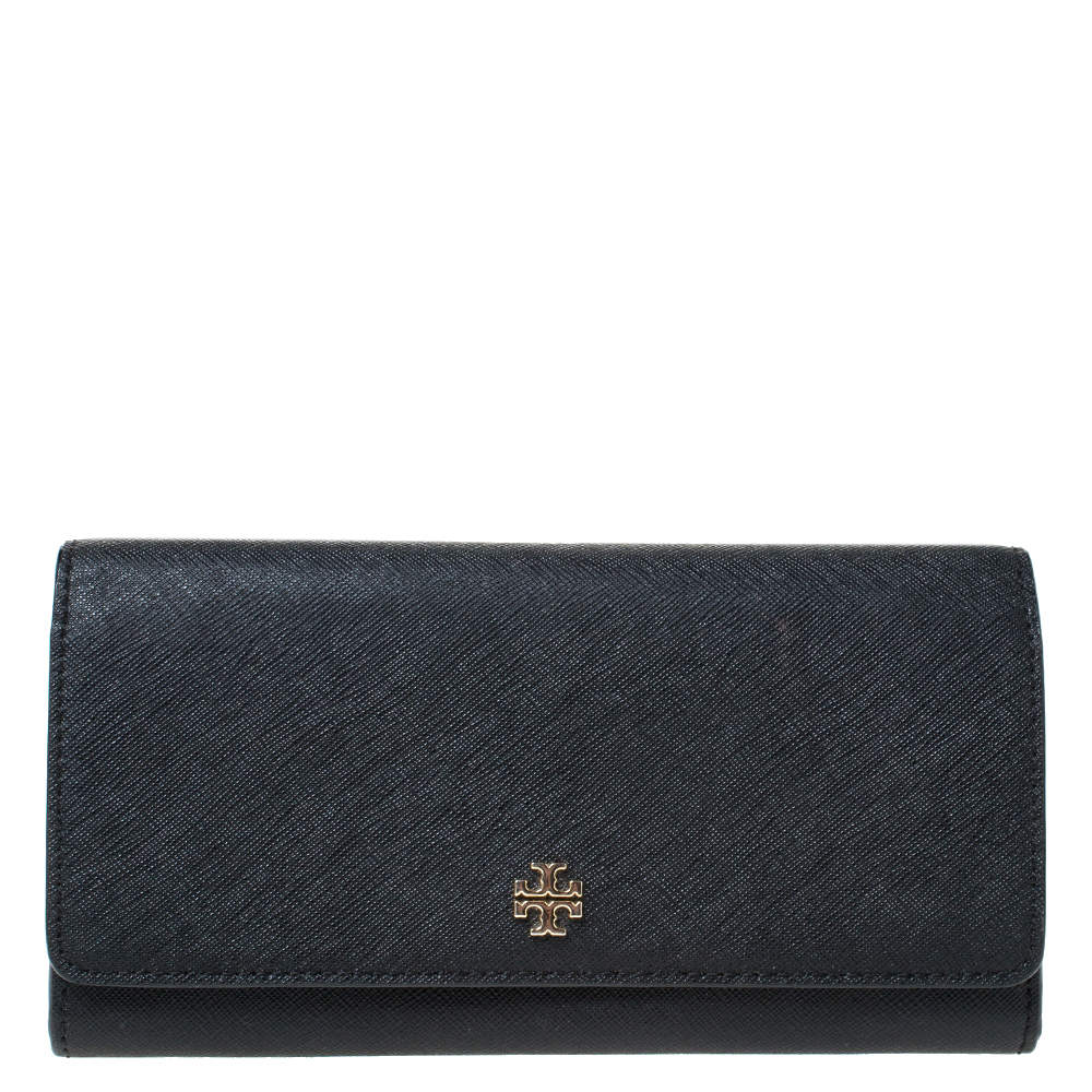 Pre Owned Tory Burch Black Leather Continental Wallet