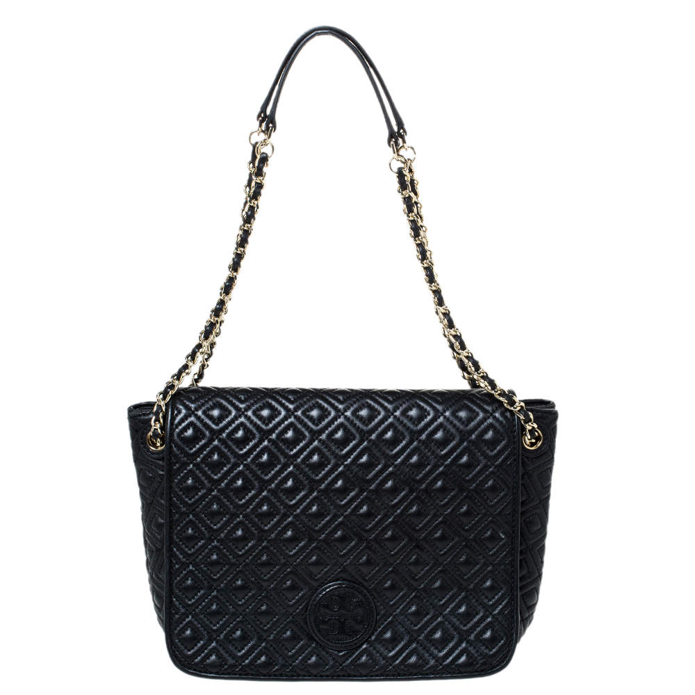 Tory Burch Black Quilted Leather Marion Flap Chain Shoulder Bag Tory ...