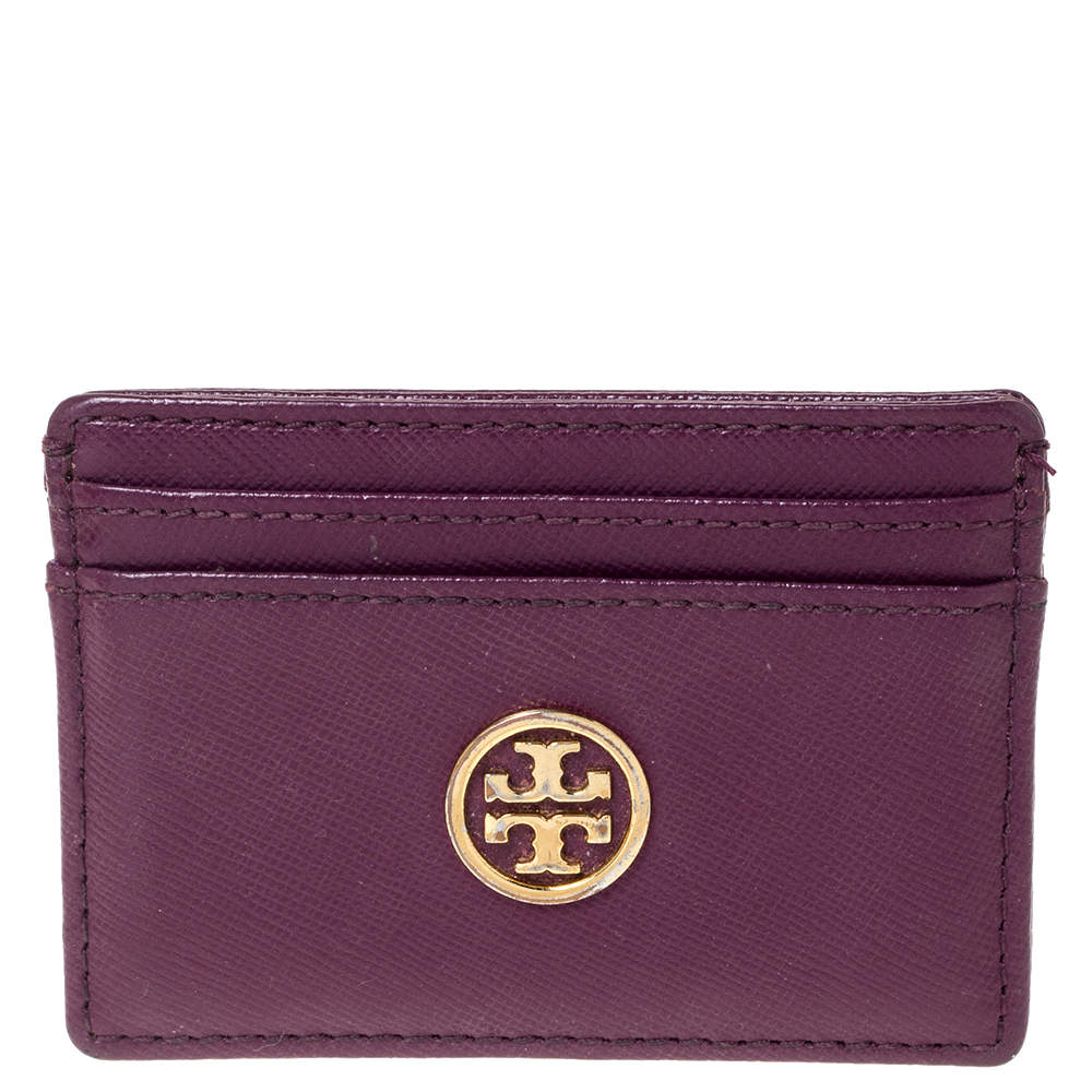 Pre Owned حافظة بطاقات توري بورش "روبينسون" جلد بنفسجي