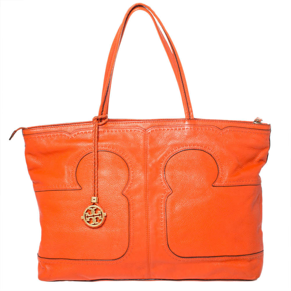 مملوكة مسبقًا Tory Burch Orange Leather Shopper Tote