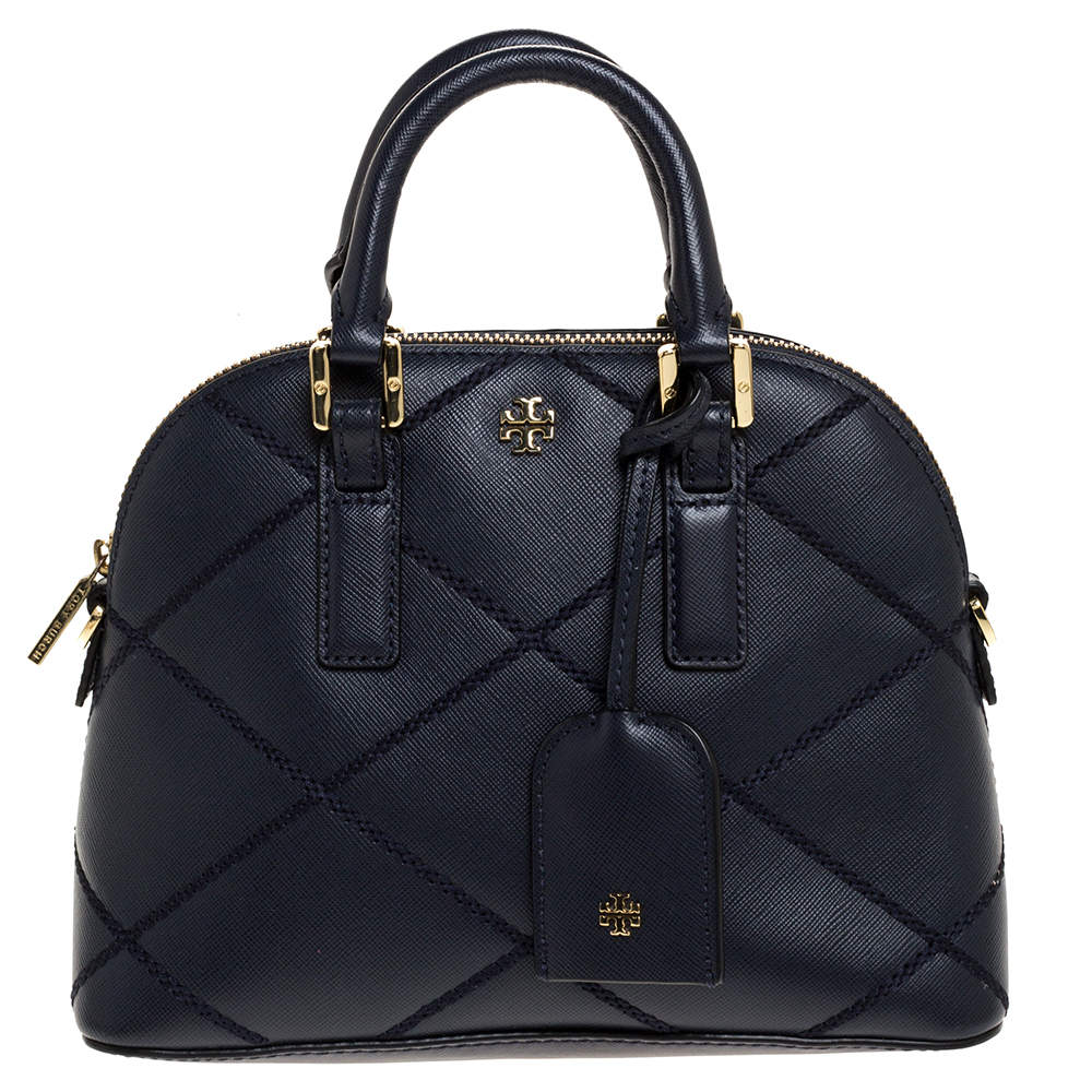 Pre Owned حقيبة توري برش دوم ميني روبنسون جلد أزرق كحلي محاكة