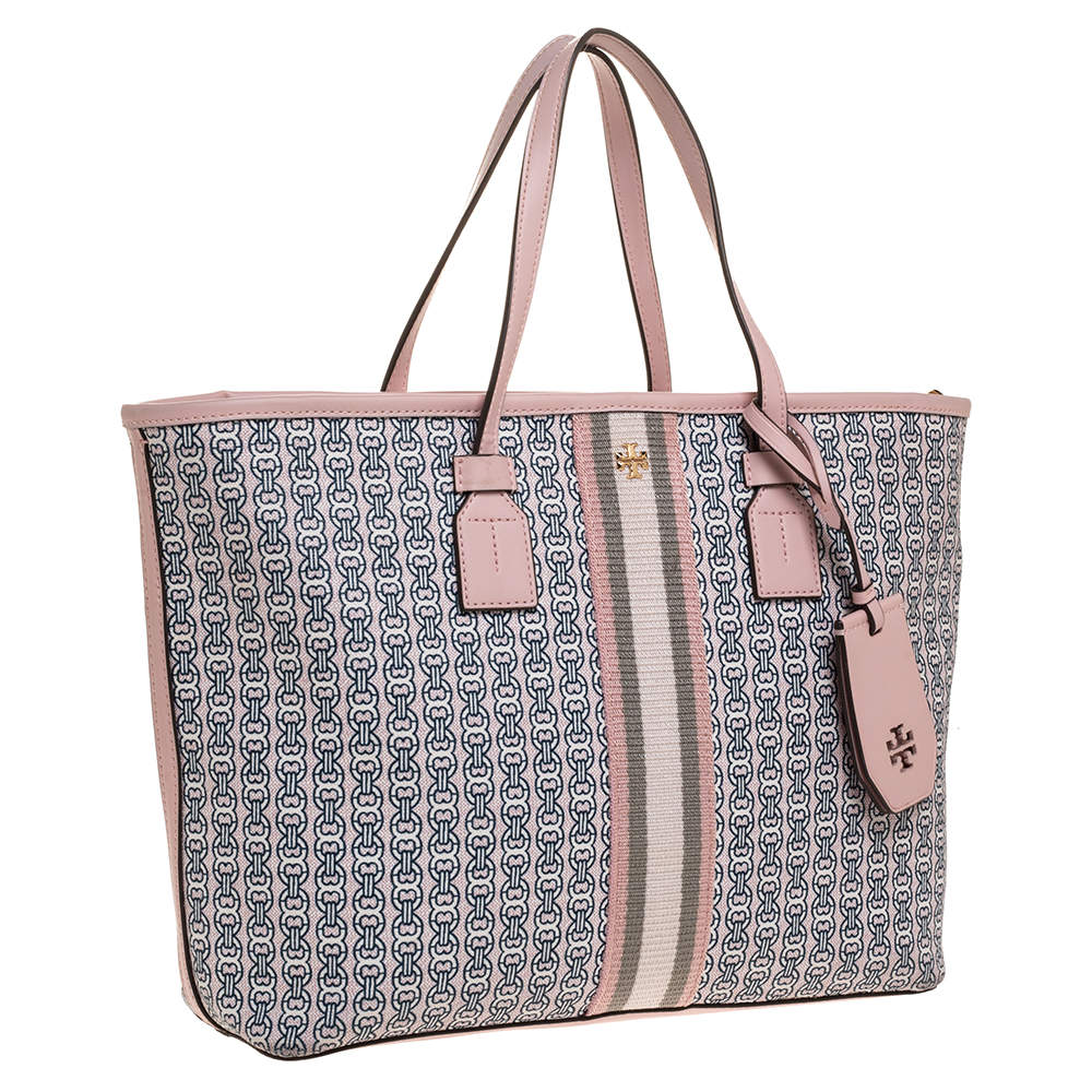 Tory Burch Pink Coated Canvas and Leather Gemini Link Zip Tote Tory Burch |  TLC