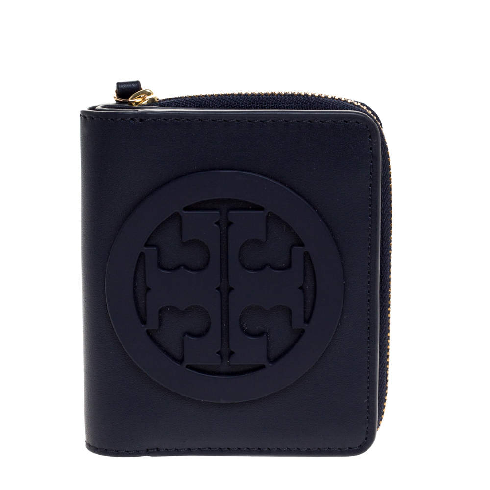 Tory Burch Navy Blue Leather Amanda Zip Compact Wallet Tory Burch | TLC