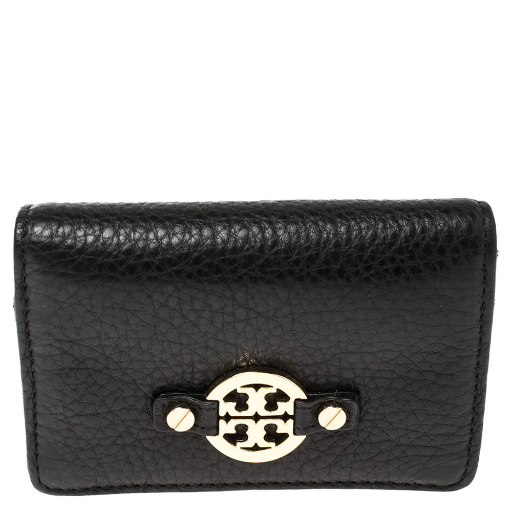 Pre Owned Tory Burch Black Leather Robinson Card Holder