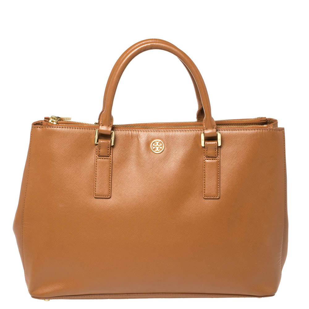 مملوكة مسبقًا Tory Burch Tan Leather Oversized Robinson Double Zip Tote
