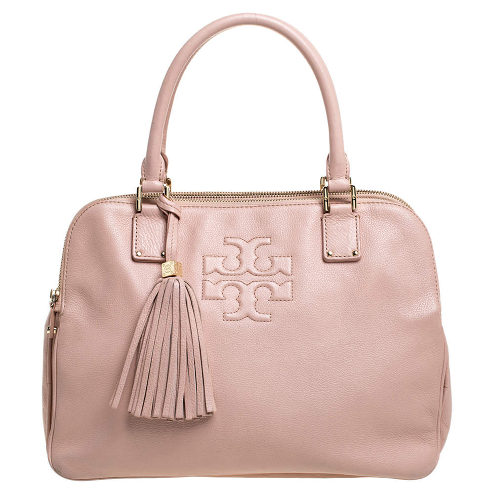Pre Owned Tory Burch Powder Pink Leather Thea Double Zip Satchel