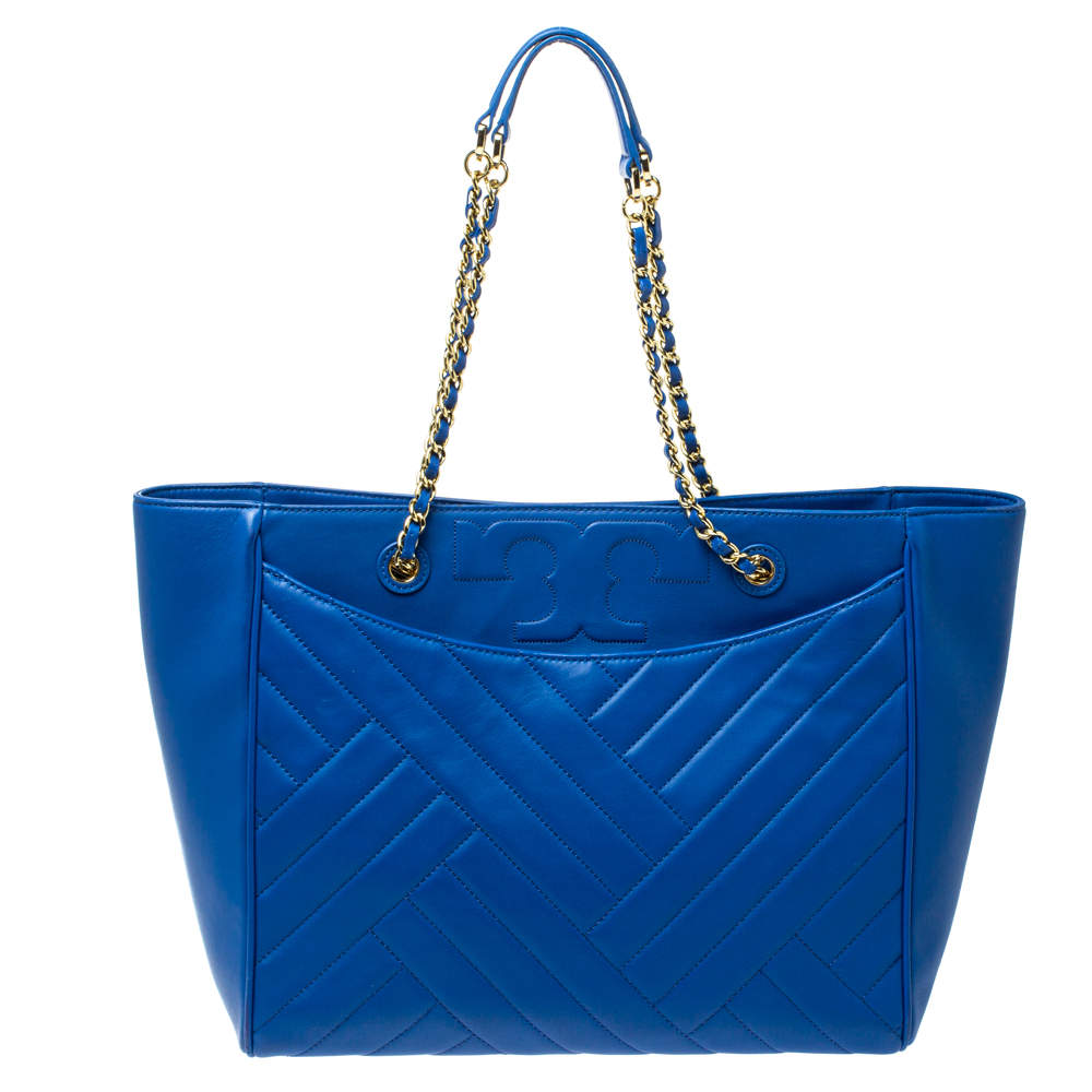 Pre Owned حقيبة يد تورى برش أليكسا جلد مبطنة زرقاء 