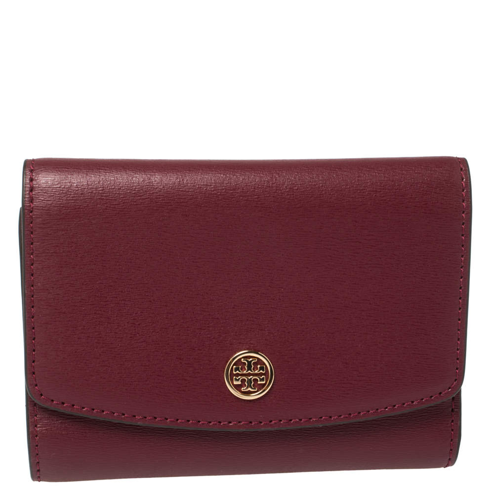 Tory Burch Marron Textured Leather Robinson Compact Wallet