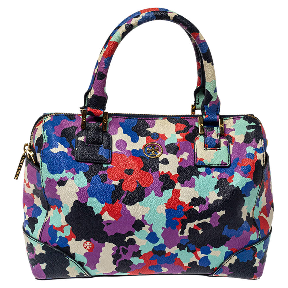 Pre Owned Tory Burch Multicolor New Camouflage Floral Leather Robinson Satchel