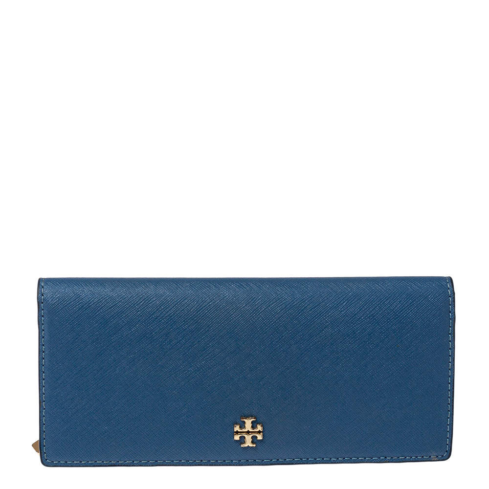 Pre Owned Tory Burch Blue Leather Robinson Wallet