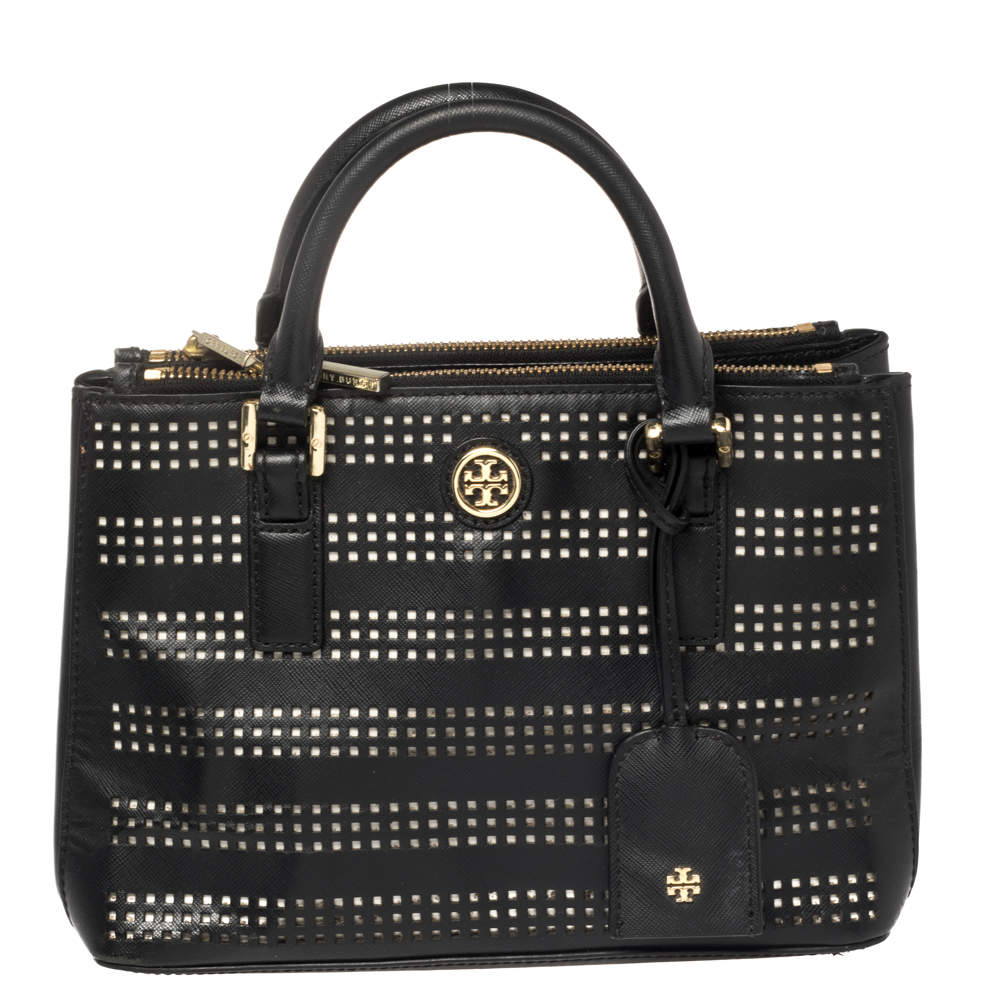 Small robinson perforated discount leather satchel tory burch