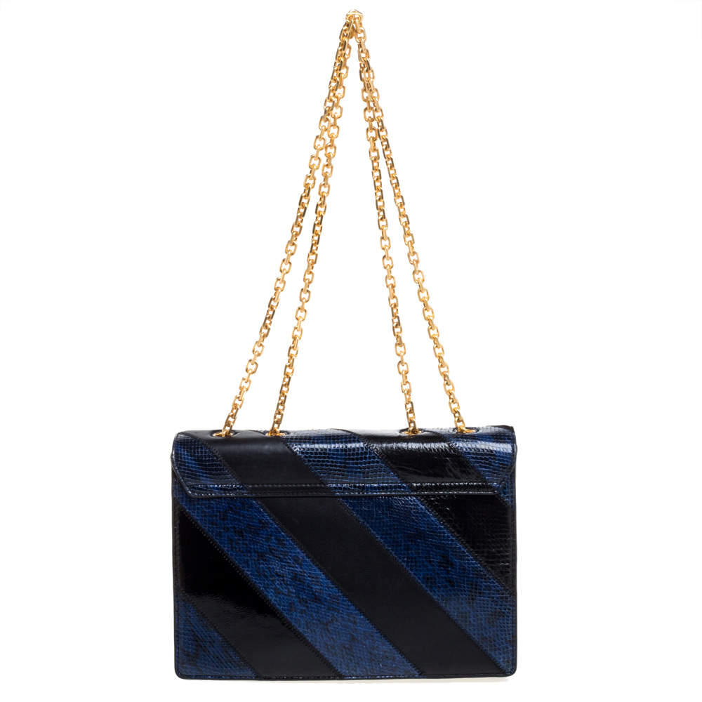 Tory Burch Blue/Black Snakeskin Embossed Leather and Suede Medium Gemini  Link Shoulder Bag Tory Burch | TLC