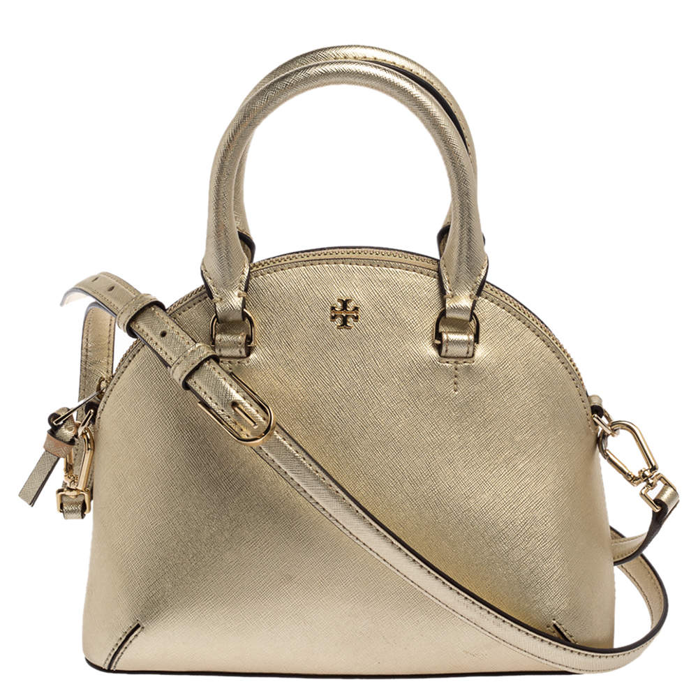 Pre Owned Tory Burch Gold Leather Mini Robinson Dome Satchel
