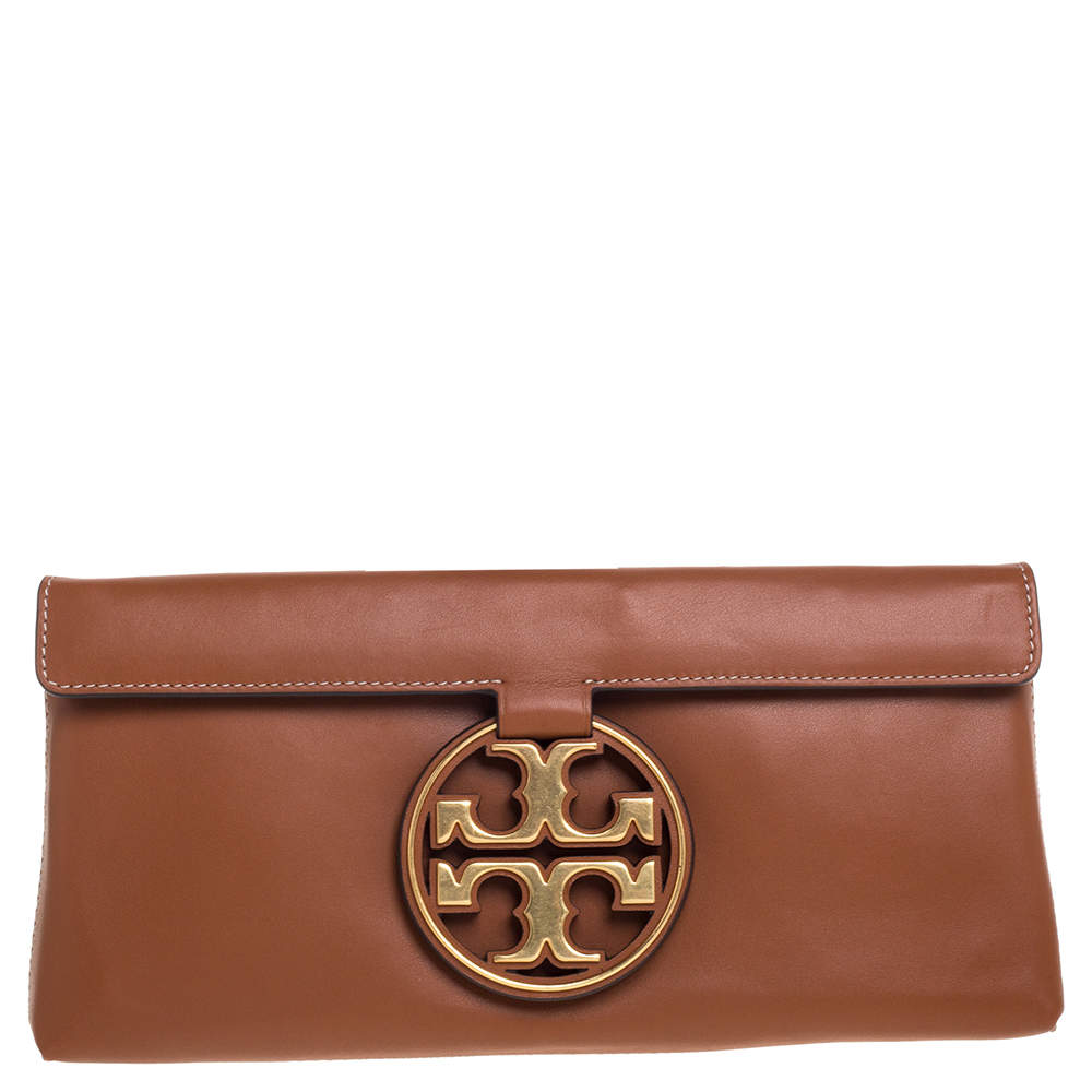 Tory Burch Brown Leather Miller Clutch