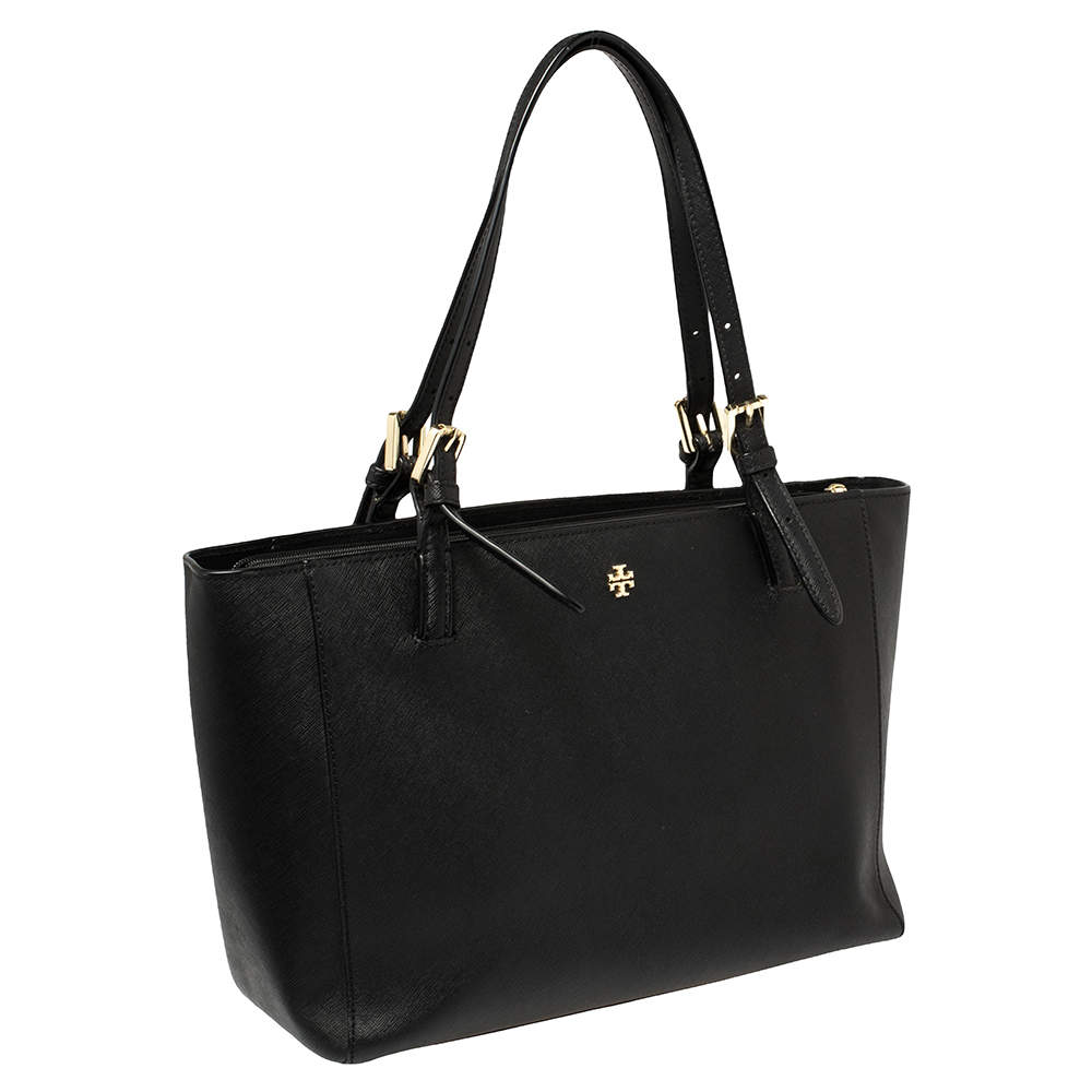 Tory Burch small York' Buckle French Black Saffiano Leather Tote
