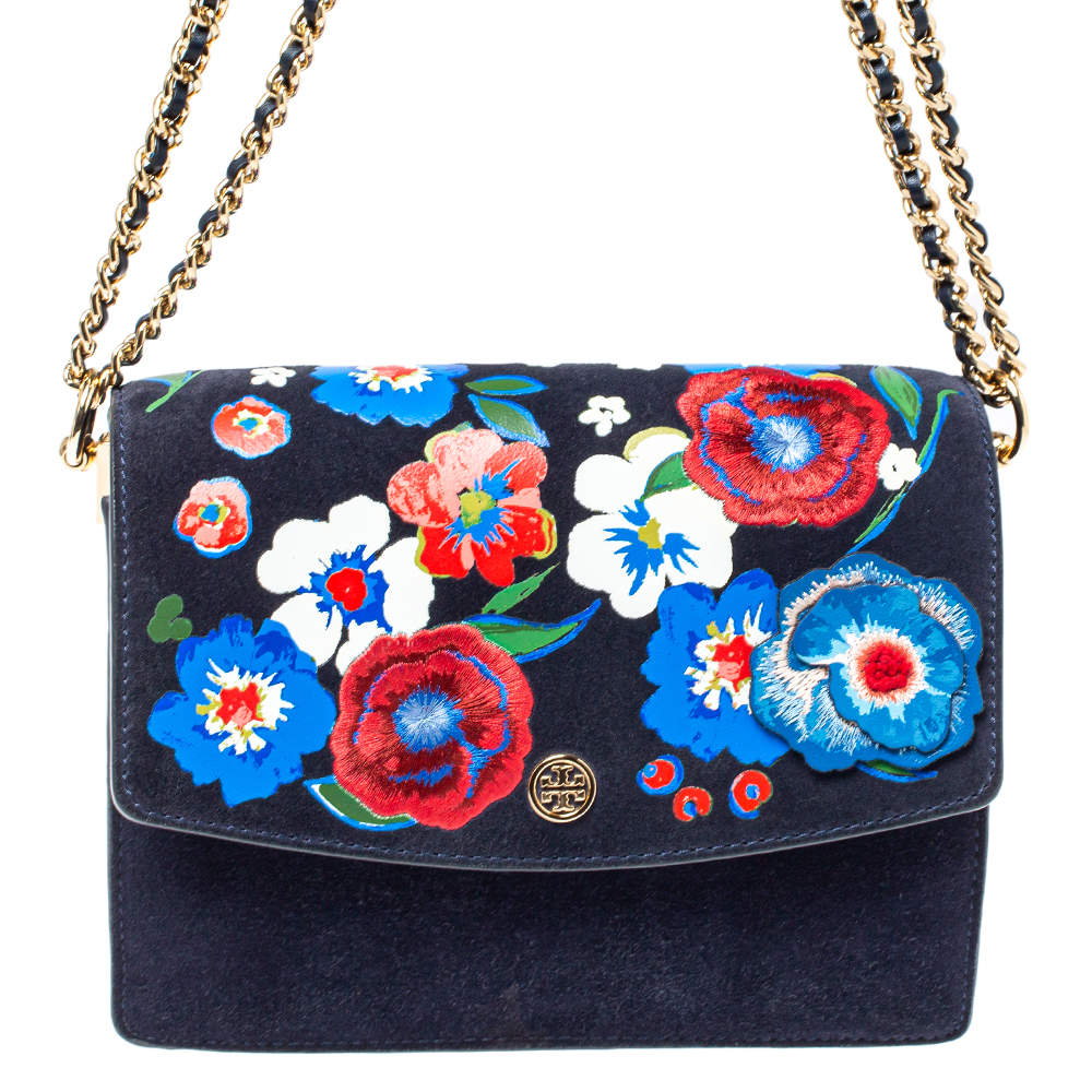 Tory Burch Parker shops Tote - Floral and Navy Blue