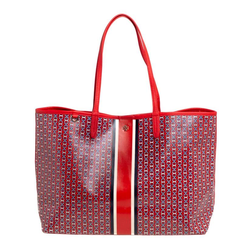 Tory Burch Red Gemini Link Coated Canvas and Leather Tote