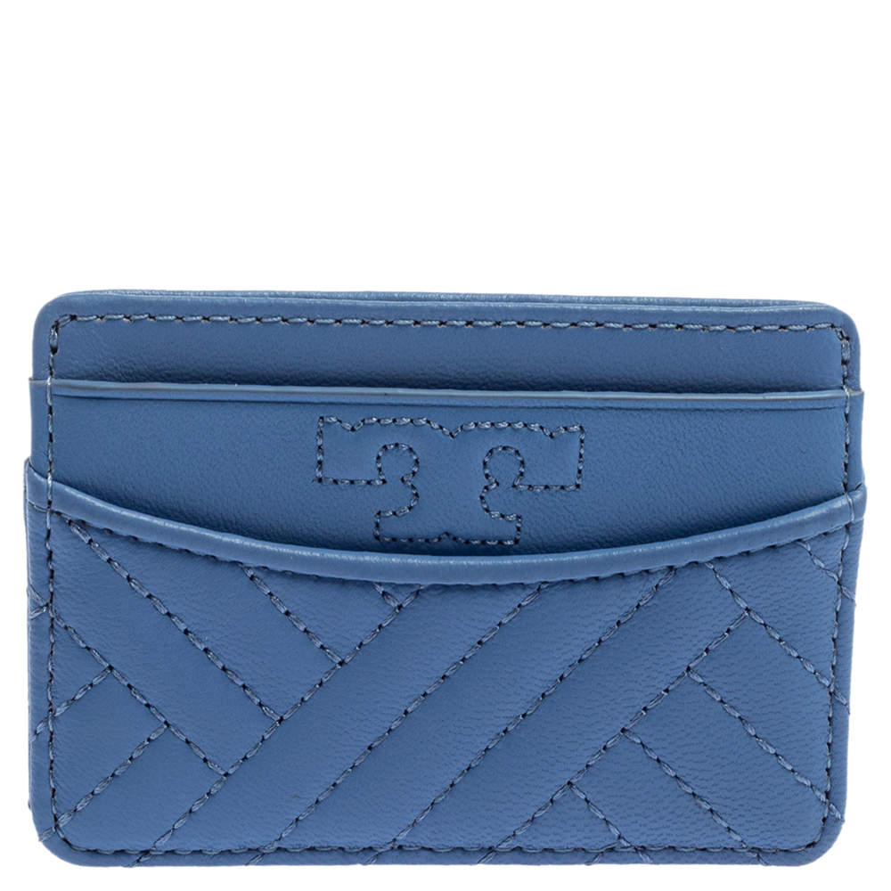 مملوكة مسبقًا Tory Burch Cornflower Blue Quilted Leather Card Holder