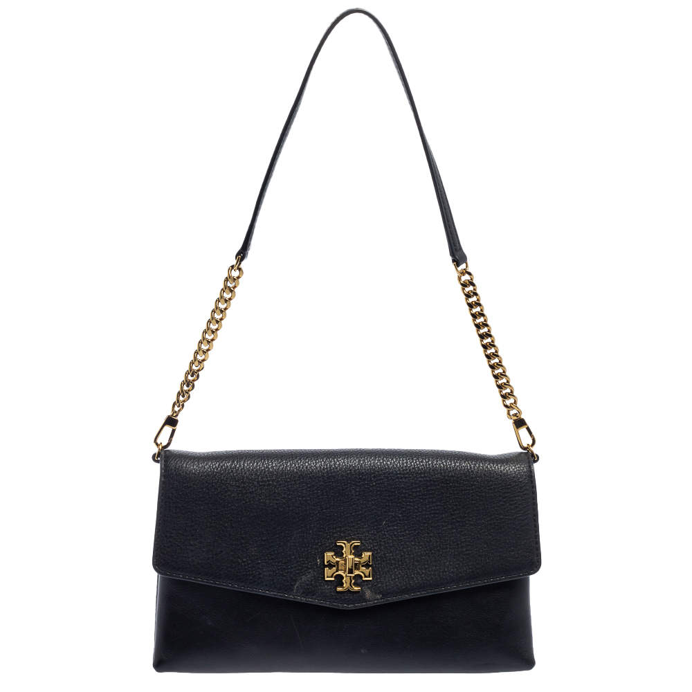 Pre Owned Tory Burch Black Leather Kira Chain Clutch