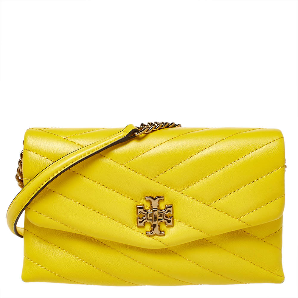 Pre Owned Tory Burch Yellow Leather Kira Chain Clutch