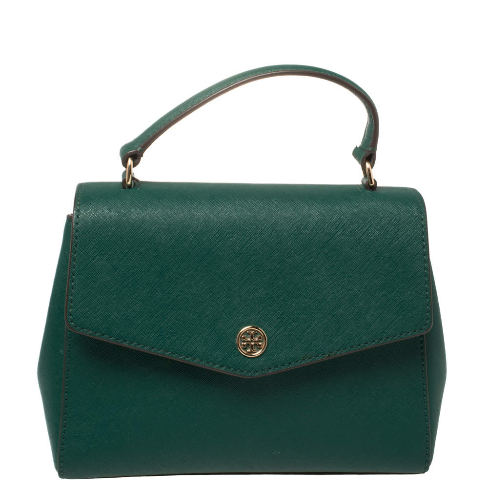 Pre Owned Tory Burch Green Leather Robinson Small Top Handle Bag