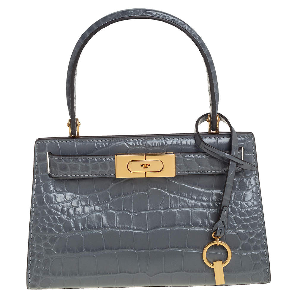 Pre Owned حقيبة يد علوية توري بورش بيتيت لي رادزيويل جلد بنقشة التمساح رصاصي