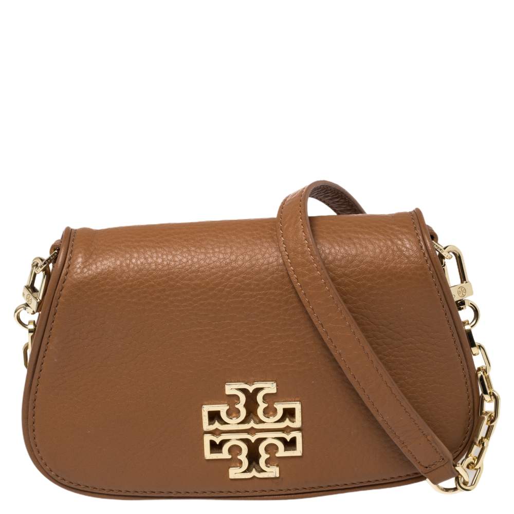 مملوكة مسبقًا Tory Burch Brown Leather Mini Britten Flap Crossbody Bag