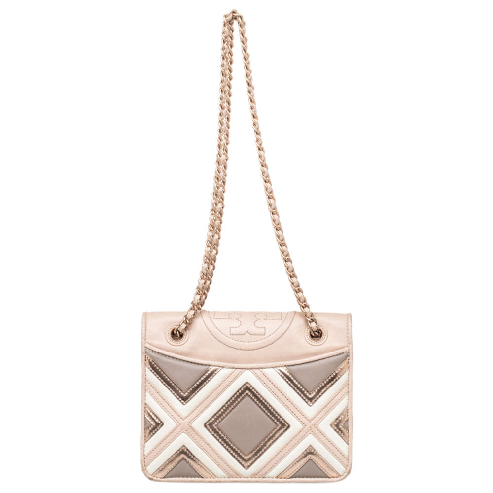 مملوكة مسبقًا حقيبة كتف توري برش فليمينغ جلد وردي متوسطة